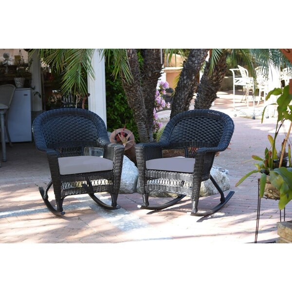 Propation W00207R-D-2-FS033 Black Rocker Wicker Chair with Steel Blue Cushion PR2439010 - main